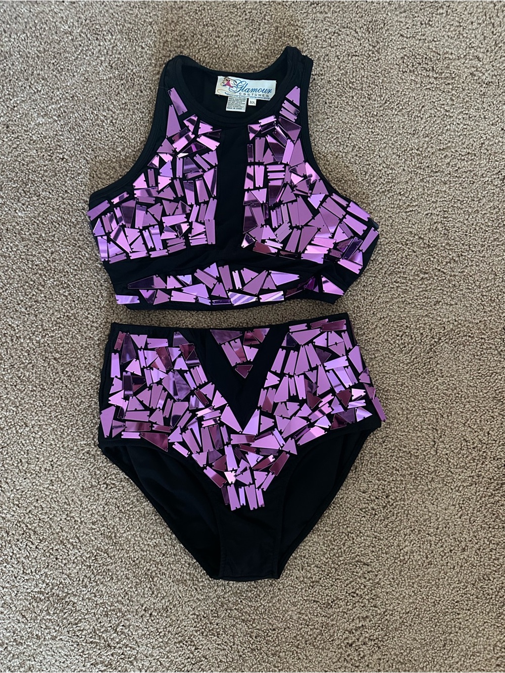 Glamour Sequin Two-Piece Costume Set - Black & Purple